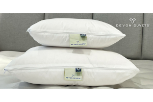 Close-up of the high-quality, 100% cotton casing on a Devon Duvets cushion pad