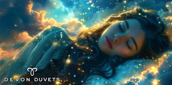 Woman peacefully sleeping, surrounded by glowing dreamlike light