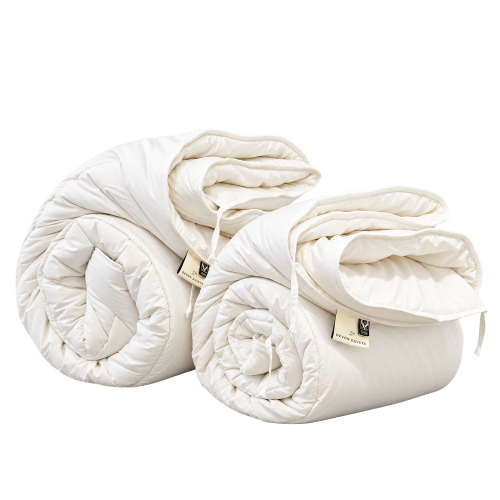 Wool duvet set on bed - breathable all season duvets for natural warmth and comfort
