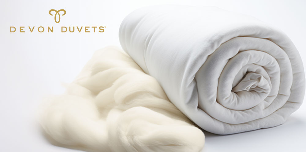 A luxury made wool duvet exposing the wool from the inside showcasing is softness.