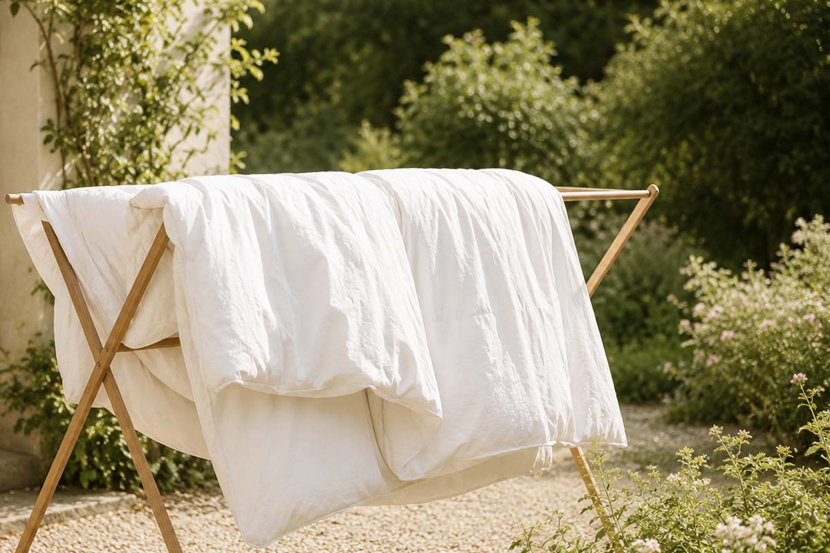 Wool duvet airing outside in the fresh summer air