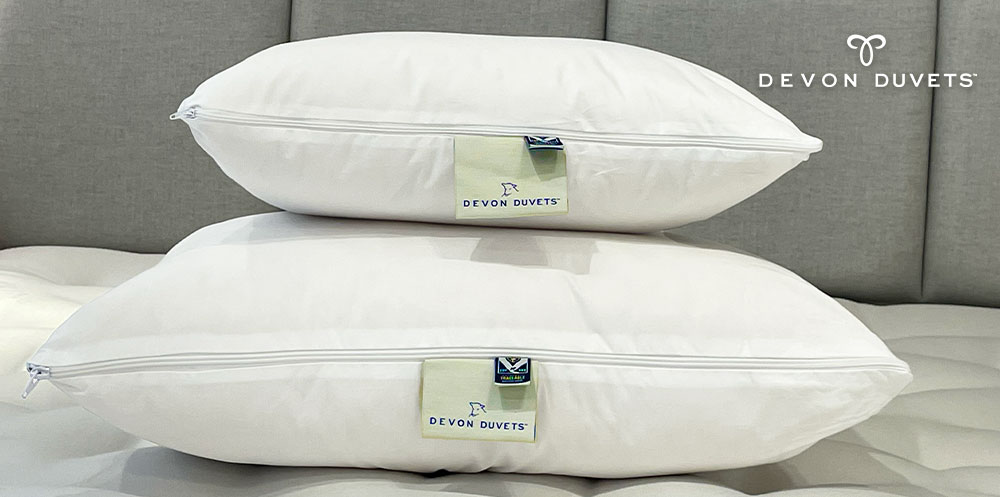 Close-up of the high-quality, 100% cotton casing on a Devon Duvets cushion pad
