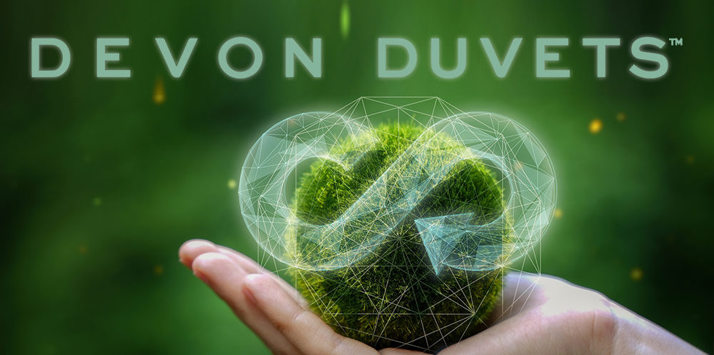 Hands cradling the Earth, symbolizing Devon Duvets' commitment to sustainability and preserving the planet.