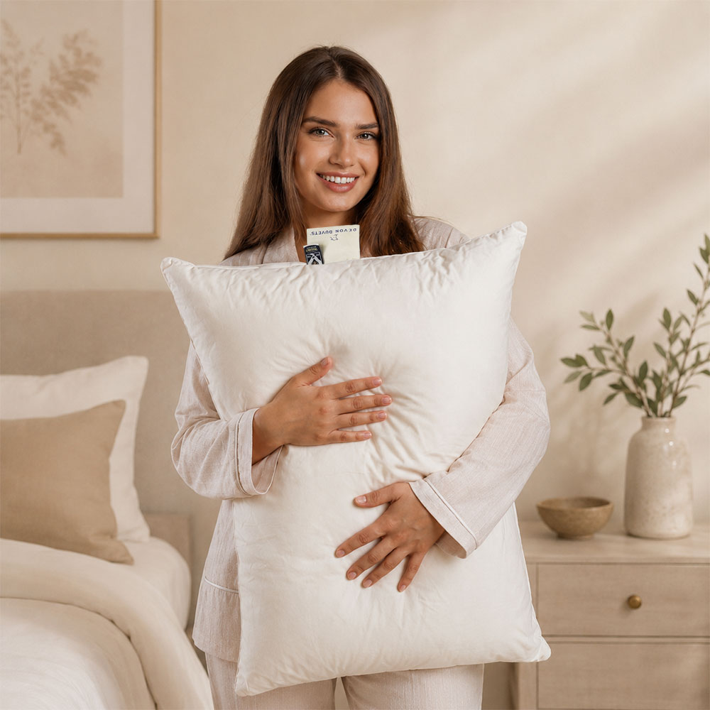 Freshly aired wool pillow returned to a naturally styled bed.