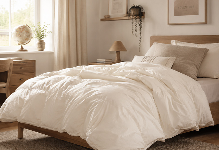 Medium weight single wool duvet styled in an older child’s bedroom.