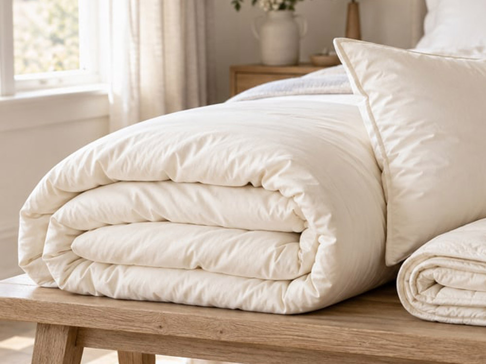 A selection of Devon Duvets natural bedding.