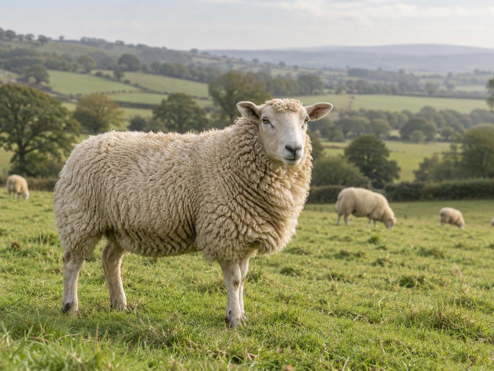 Sheep grazing in a British pasture.