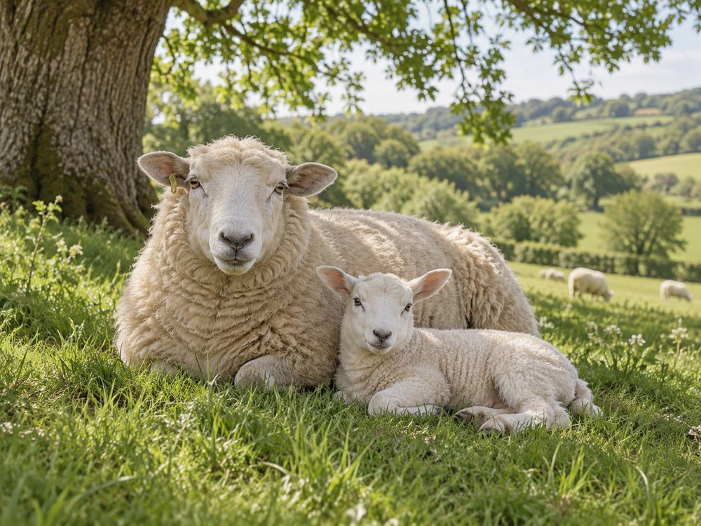 A sheep resting in a British field.