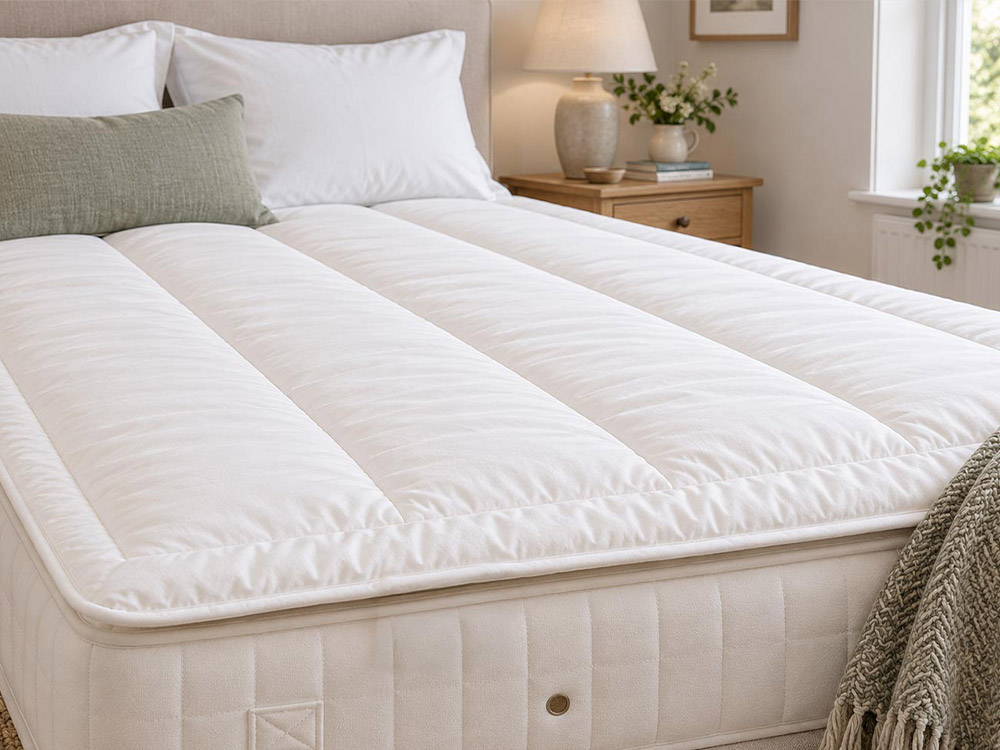 A wool mattress topper and a thinner mattress protector.