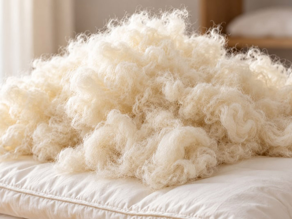 Soft wool fibres showing their natural texture.