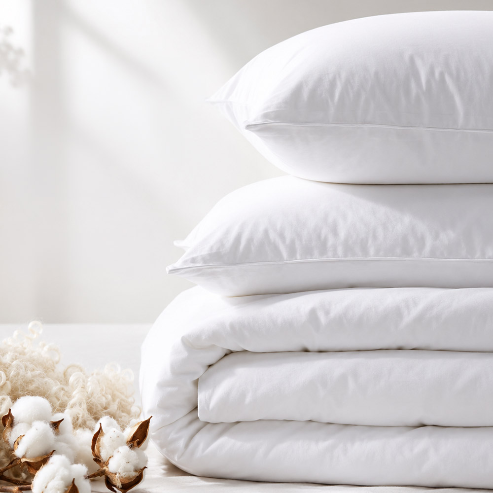 Soft natural cotton fabric shown beside a more compressed polished fabric finish.