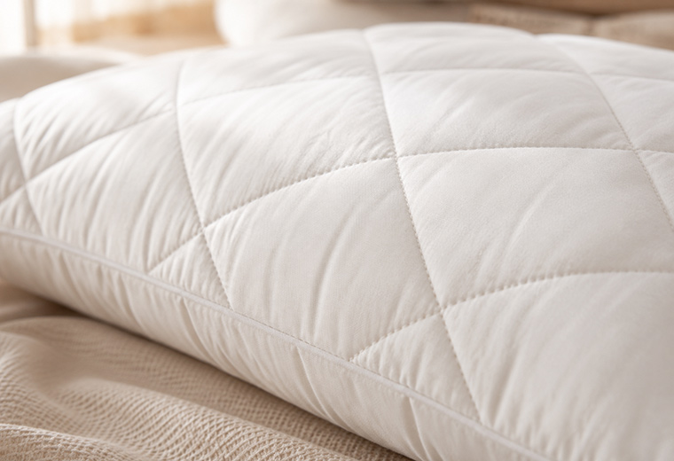 Close up of the Quilted Adjustable Wool Pillow showing the soft quilted cotton outer casing.