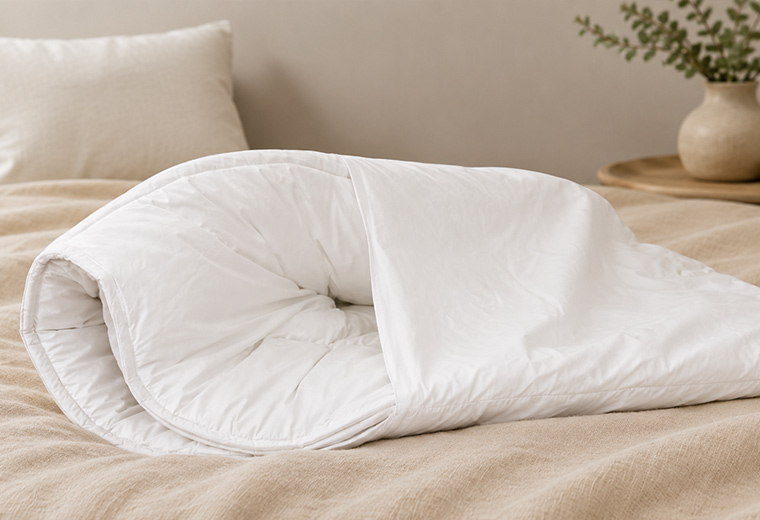 3 Fold Wool Pillow shaped to create gentle neck support beneath the head.