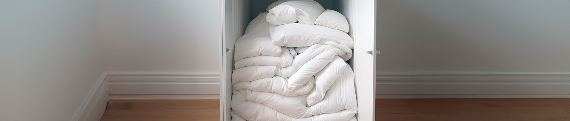 Naturally hypoallergenic wool filled duvet in a wardrobe.