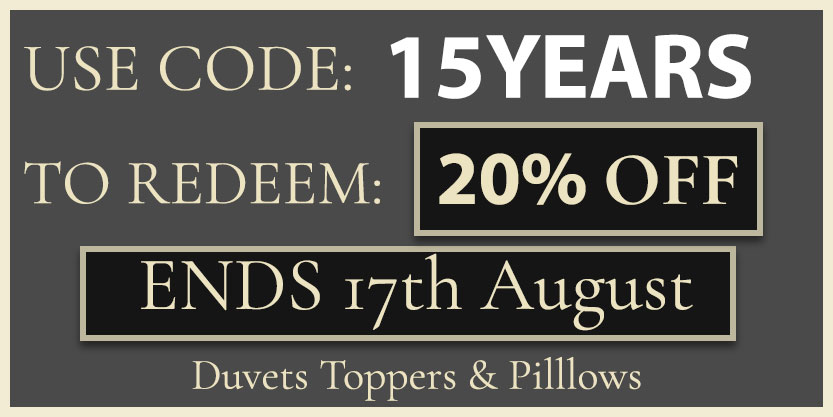 Promotion code for 15 years of luxury handcrafted bedding