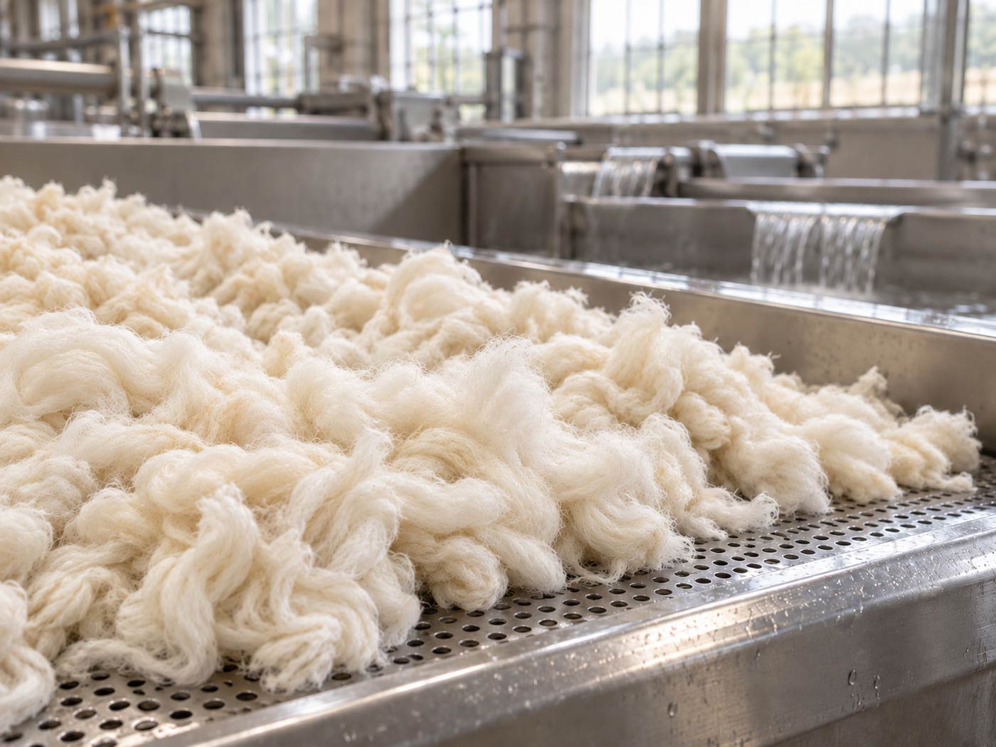 British wool fibres being cleaned and prepared at a specialist wool processor