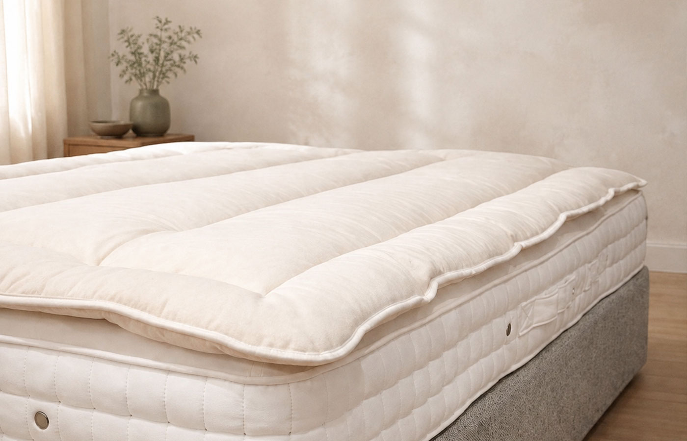 British wool mattress topper layered on a mattress for natural softness