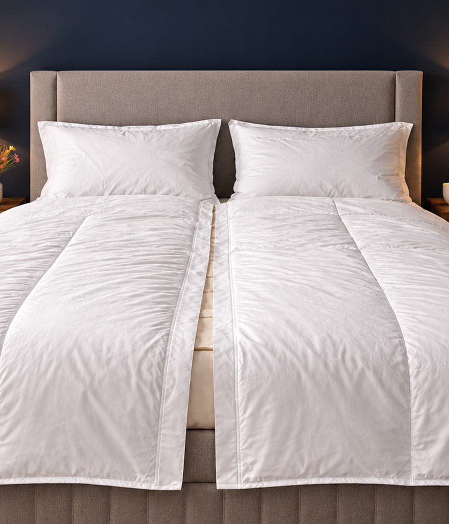 Ivory Split Duvet arranged across a double bed.