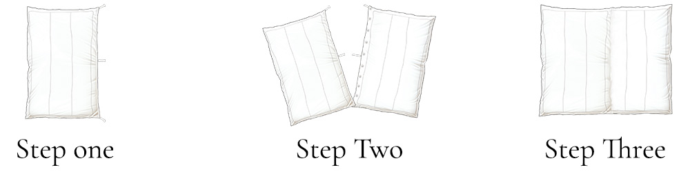 Seamless integration of personalized duvet halves with patented joining system.